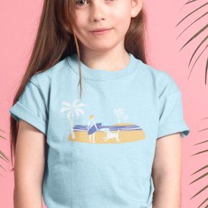 Fetch The Sun Girl's Surf T-Shirt | Light Blue Summer Clothes, Dog Lover Tee